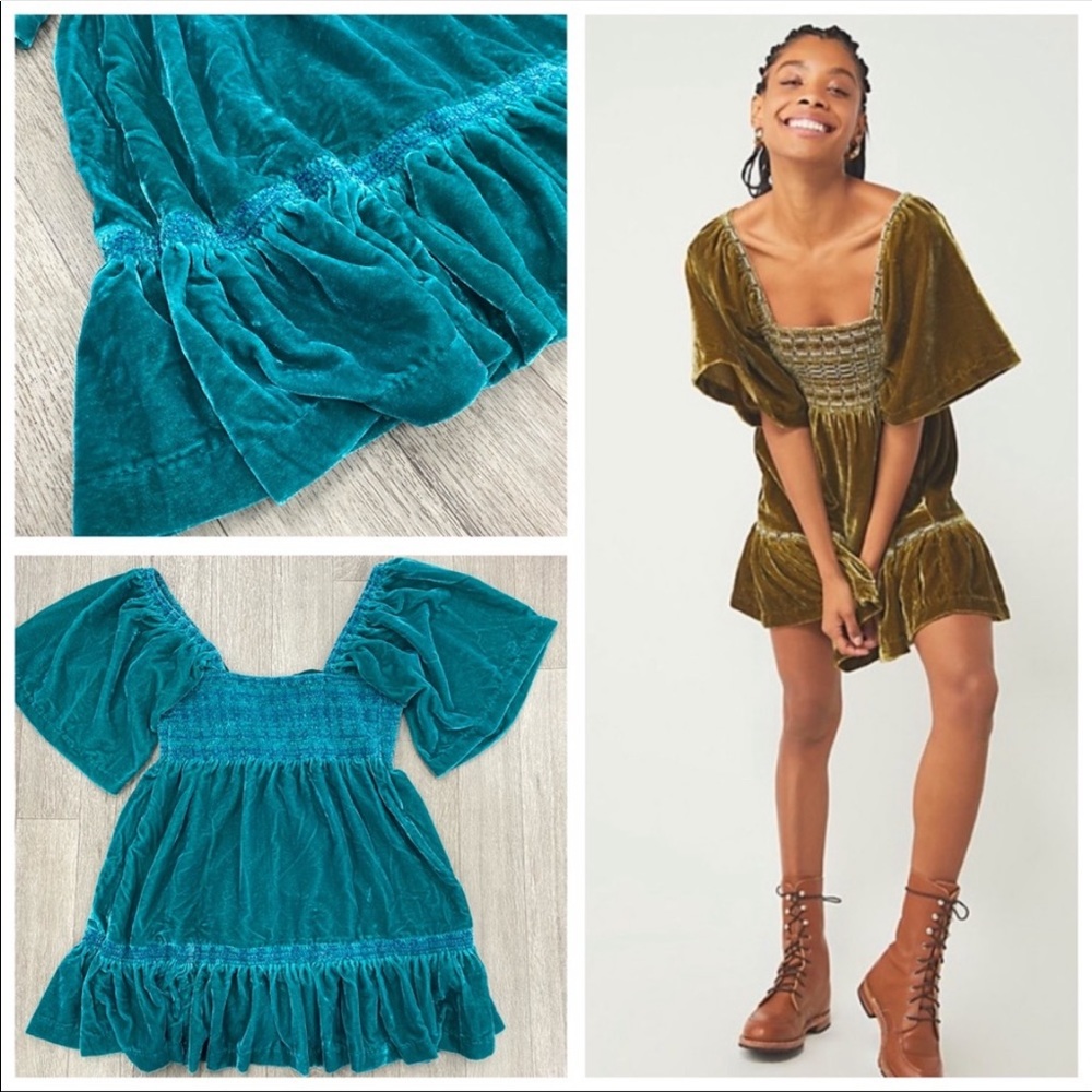 Free People Velvet Teal Mini Dress